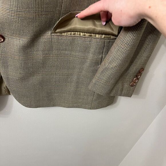 Ralph Lauren Men Brown Blazer 46R Tweed Plaid Wool Single Breast Silk Sport Coat - Picture 6 of 10